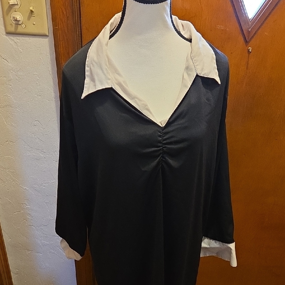 Fashion Bug Elegant Black Blouse with Cream Accents